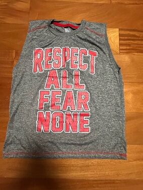 Quiksilver Gray Tank Top with Red 'Respect All Fear None' Graphic